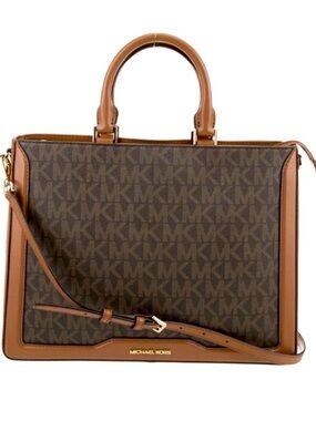 MICHAEL MK "JESSIE" 🤎BROWN🤎 LARGE SIGNATURE LOGO TOP ZIP TOTE BAG 🌟NWT🌟